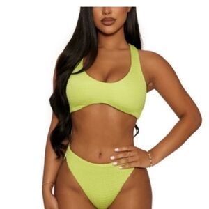 Naked Wardrobe Swim Lime Smocked 2 Pc Bikini Set Size L